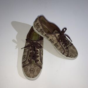 Michael Kors Shoes Womens Size 8M Brown Logo Monogram Lace Up Casual Sneakers